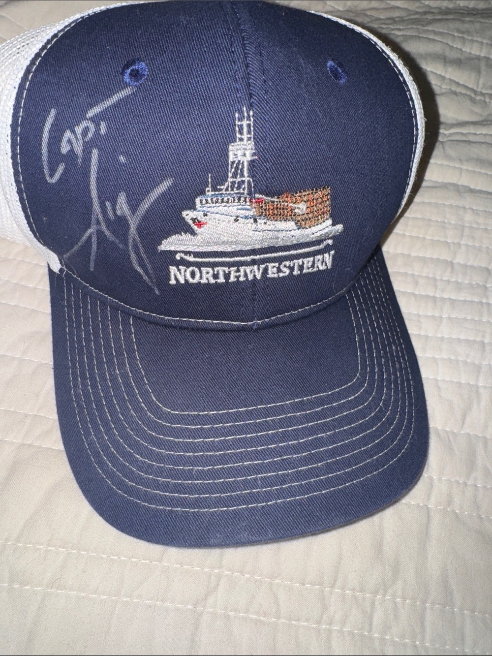 Northwestern Embroidered Fishing Boat Trucker Hat - Navy signed by capt Sig